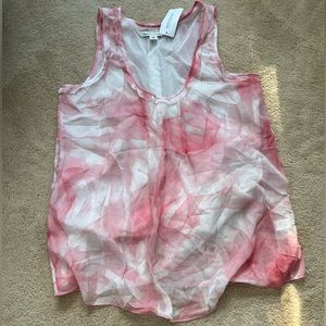 New banana republic silk blouse tank Top ruffle watercolor flowy pink small